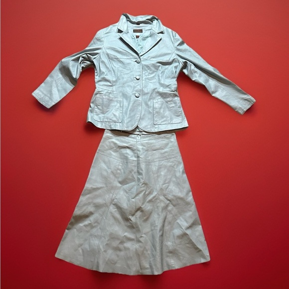 Vintage Blue Light blue Danier Blazer Skirt suit size Large Blazer 12 Skirt - Picture 2 of 8